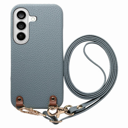 For Samsung Galaxy S26+ Litchi Pattern Case with Lanyard Shockproof PC PU Leather Cover