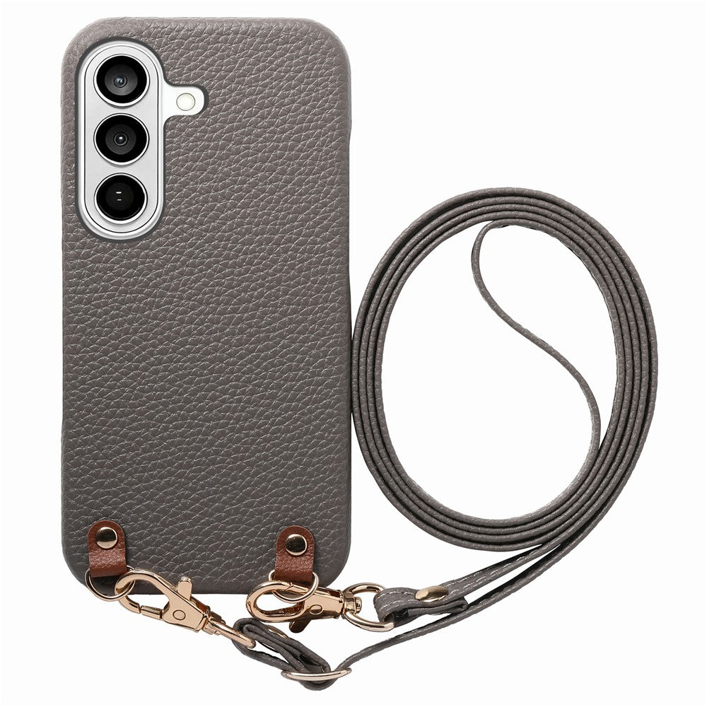 For Samsung Galaxy S26+ Litchi Pattern Case with Lanyard Shockproof PC PU Leather Cover