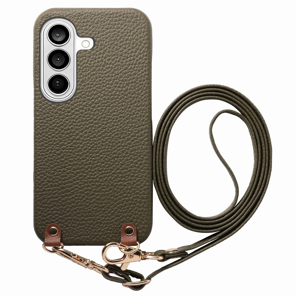 For Samsung Galaxy S26+ Litchi Pattern Case with Lanyard Shockproof PC PU Leather Cover