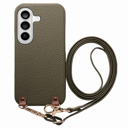 For Samsung Galaxy S26+ Litchi Pattern Case with Lanyard Shockproof PC PU Leather Cover