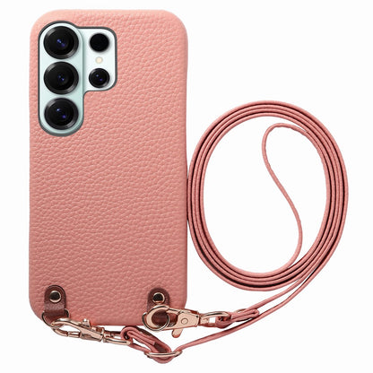 For Samsung Galaxy S25 Ultra Litchi Pattern Case with Lanyard Shockproof PC PU Leather Cover