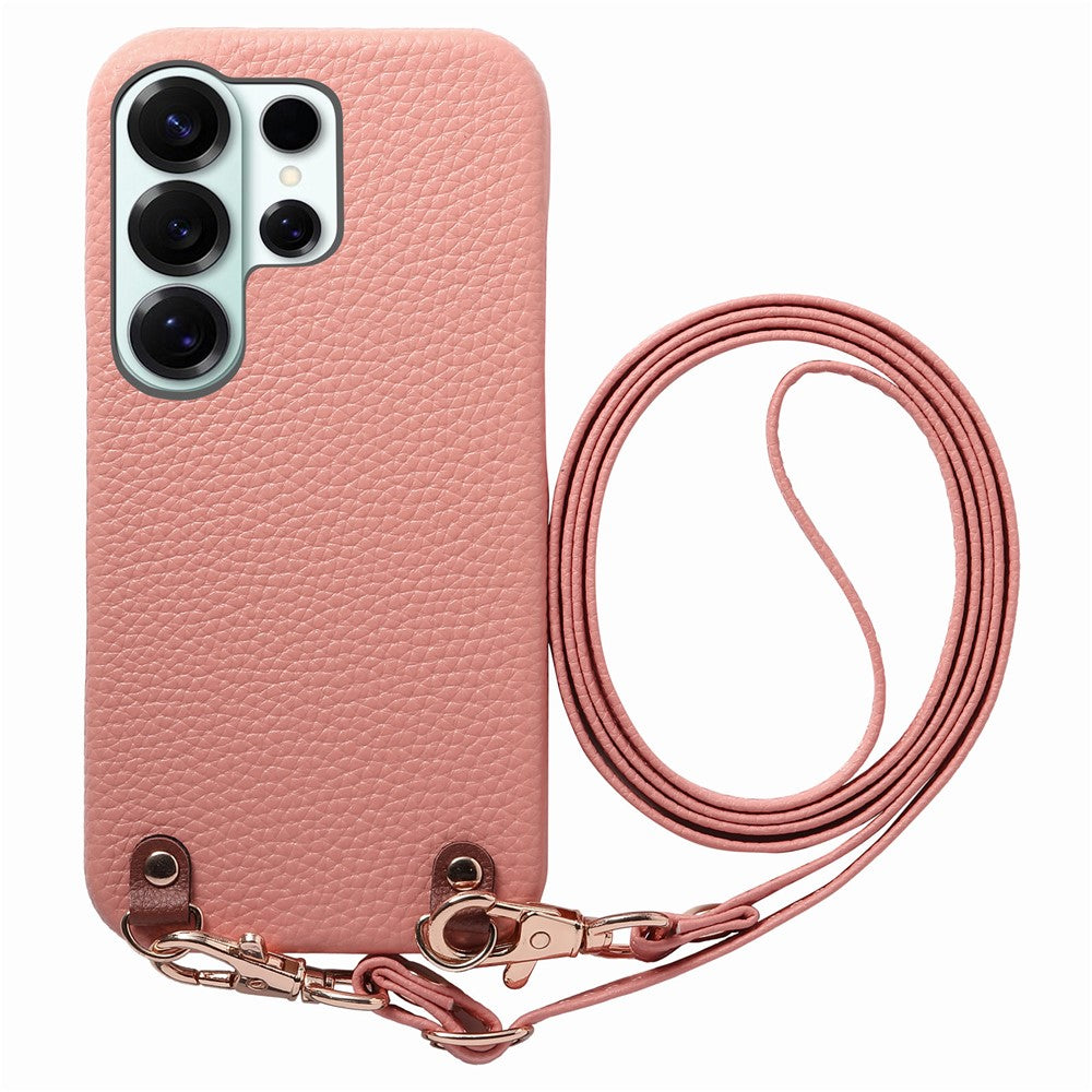 For Samsung Galaxy S25 Ultra Litchi Pattern Case with Lanyard Shockproof PC PU Leather Cover