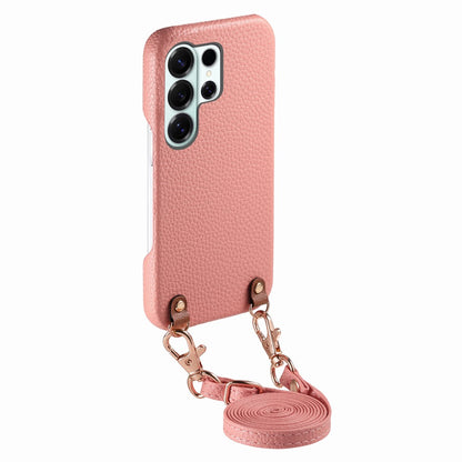 For Samsung Galaxy S25 Ultra Litchi Pattern Case with Lanyard Shockproof PC PU Leather Cover