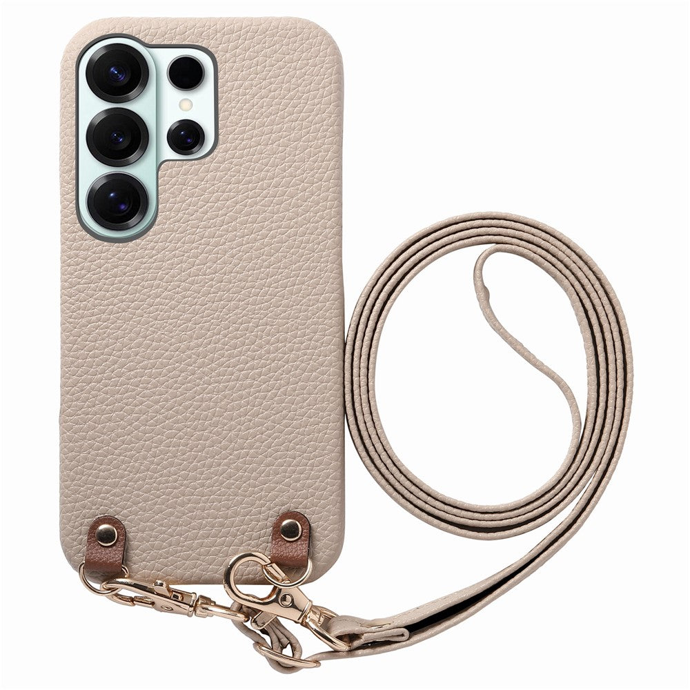 For Samsung Galaxy S25 Ultra Litchi Pattern Case with Lanyard Shockproof PC PU Leather Cover