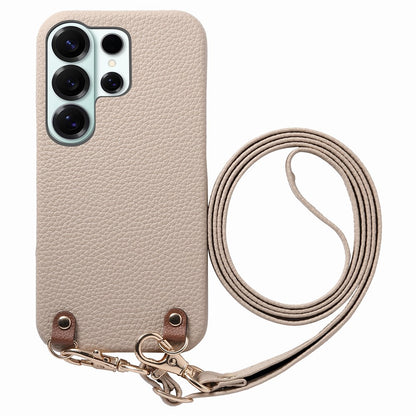 For Samsung Galaxy S25 Ultra Litchi Pattern Case with Lanyard Shockproof PC PU Leather Cover