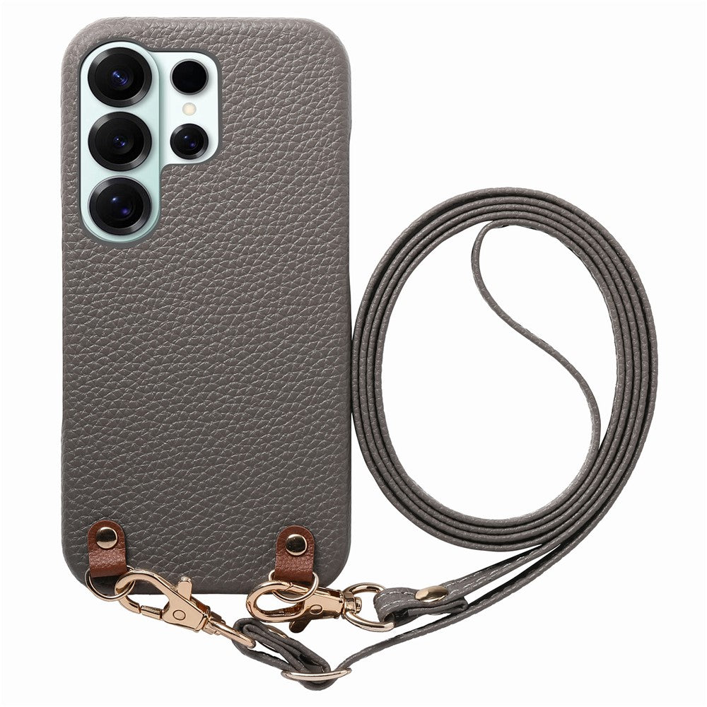 For Samsung Galaxy S25 Ultra Litchi Pattern Case with Lanyard Shockproof PC PU Leather Cover