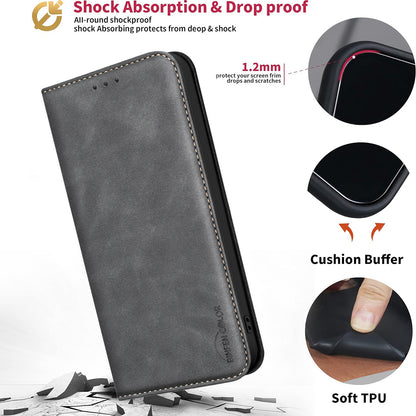 BINFEN COLOR for iPhone 17 Pro Max RFID Blocking Calf Texture PU Leather Phone Cover
