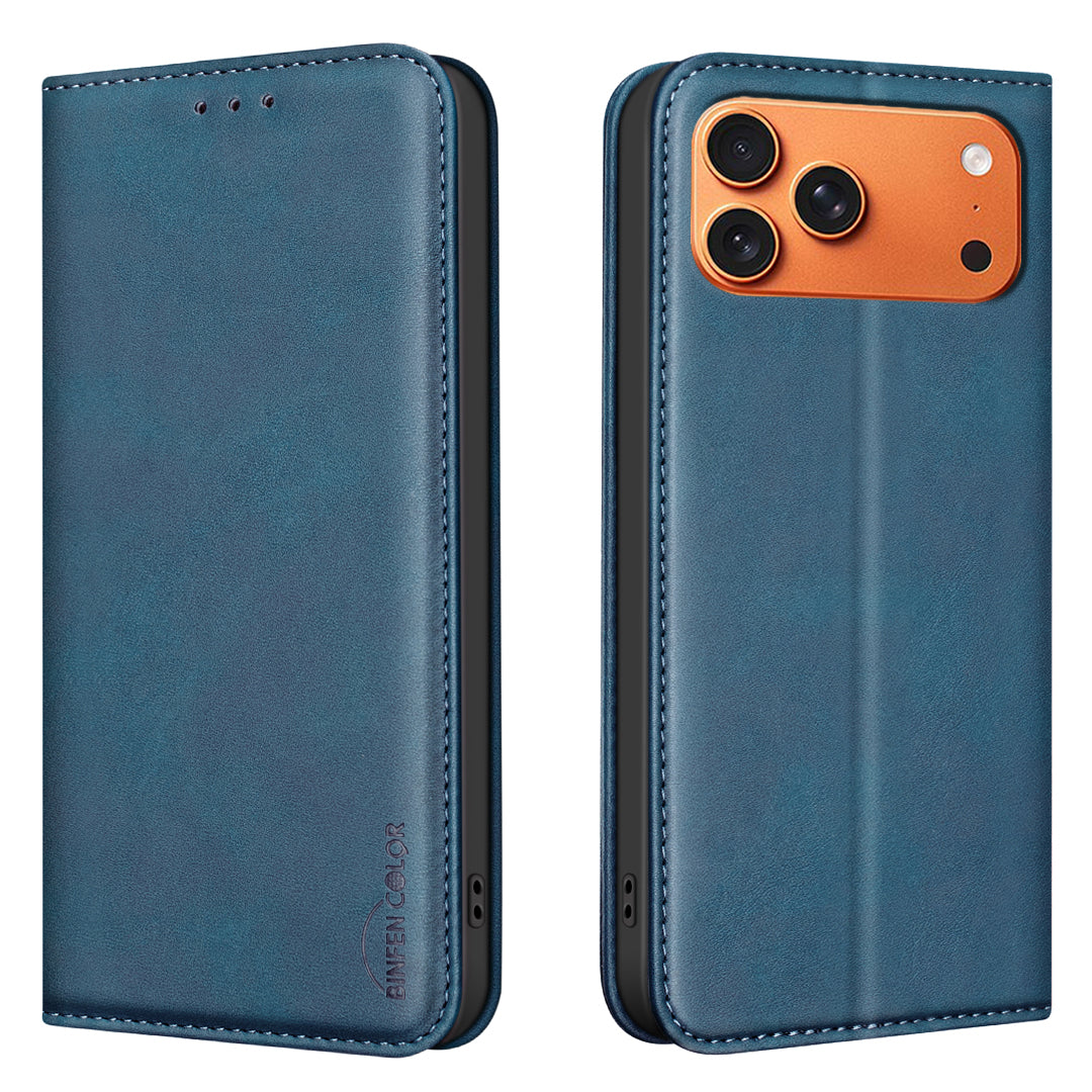 BINFEN COLOR for iPhone 17 Pro Max RFID Blocking Calf Texture PU Leather Phone Cover