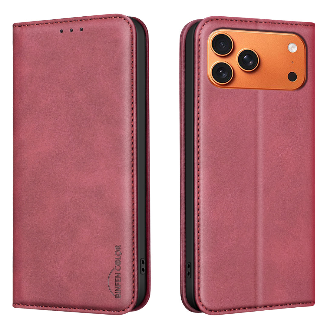 BINFEN COLOR for iPhone 17 Pro Max RFID Blocking Calf Texture PU Leather Phone Cover