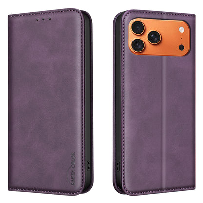 BINFEN COLOR for iPhone 17 Pro Max RFID Blocking Calf Texture PU Leather Phone Cover