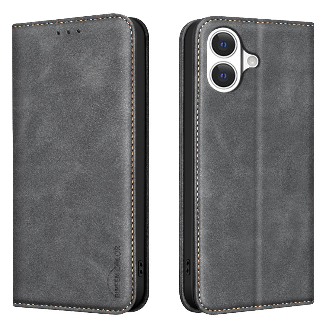 BINFEN COLOR for iPhone 17 RFID Blocking Calf Texture PU Leather Phone Cover