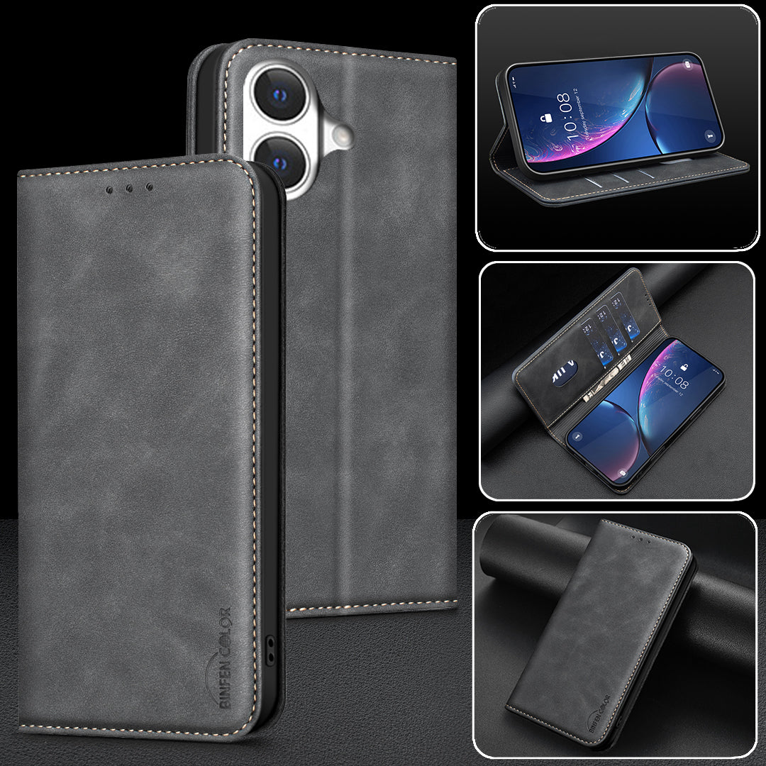 BINFEN COLOR for iPhone 17 RFID Blocking Calf Texture PU Leather Phone Cover