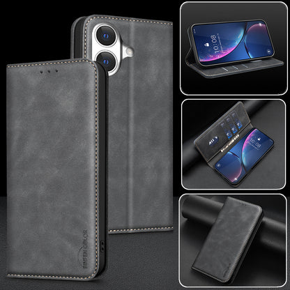 BINFEN COLOR for iPhone 17 RFID Blocking Calf Texture PU Leather Phone Cover
