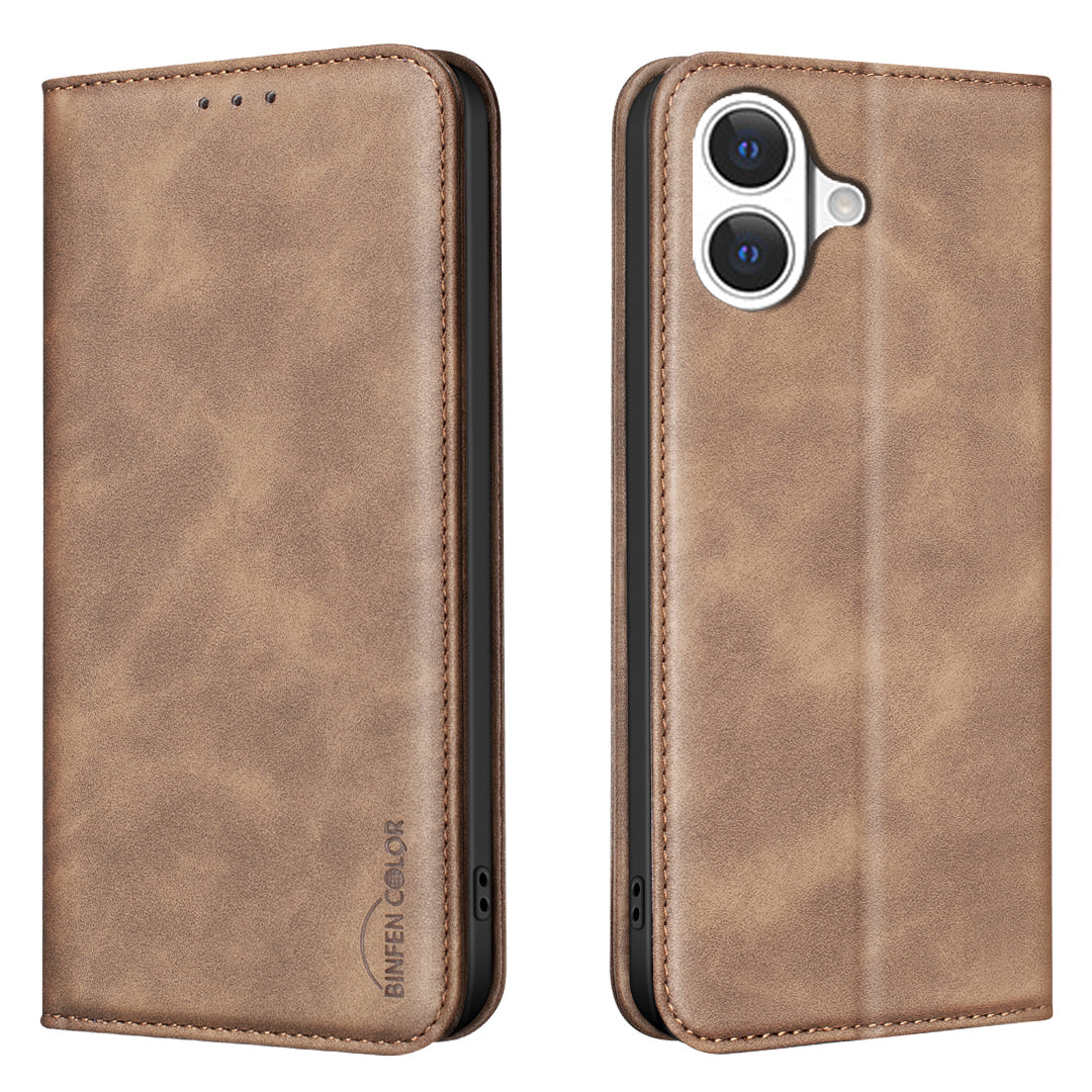 BINFEN COLOR for iPhone 17 RFID Blocking Calf Texture PU Leather Phone Cover