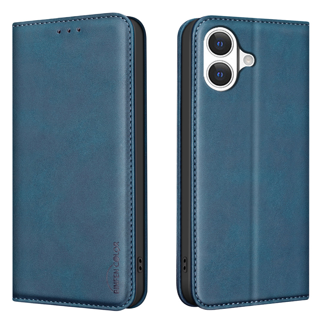 BINFEN COLOR for iPhone 17 RFID Blocking Calf Texture PU Leather Phone Cover
