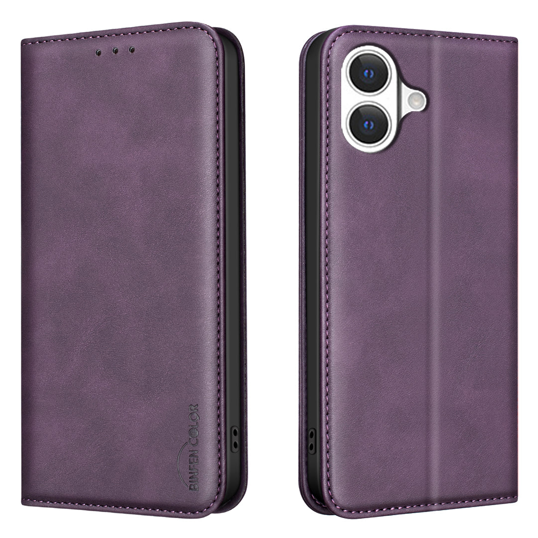 BINFEN COLOR for iPhone 17 RFID Blocking Calf Texture PU Leather Phone Cover