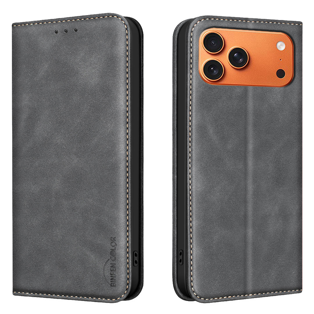 BINFEN COLOR for iPhone 18 Pro / 17 Pro RFID Blocking Calf Texture PU Leather Phone Cover
