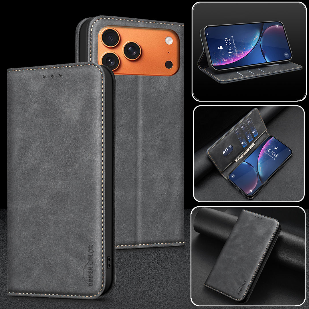 BINFEN COLOR for iPhone 18 Pro / 17 Pro RFID Blocking Calf Texture PU Leather Phone Cover