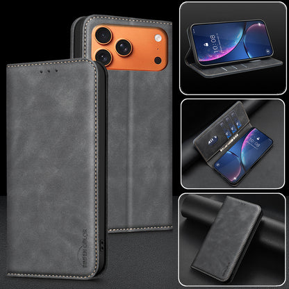 BINFEN COLOR for iPhone 18 Pro / 17 Pro RFID Blocking Calf Texture PU Leather Phone Cover