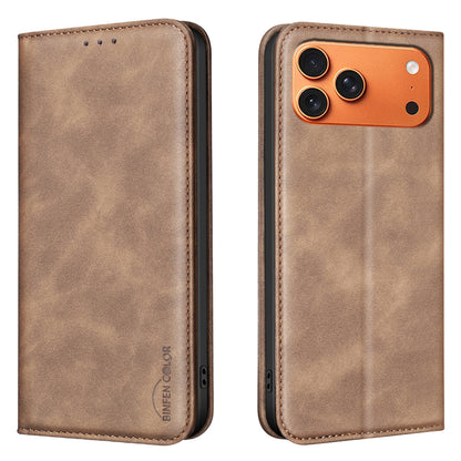 BINFEN COLOR for iPhone 18 Pro / 17 Pro RFID Blocking Calf Texture PU Leather Phone Cover