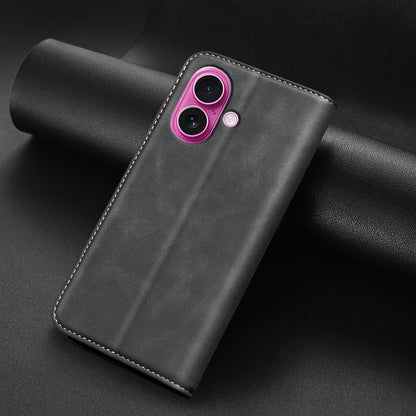 BINFEN COLOR for iPhone 16 RFID Blocking Calf Texture PU Leather Phone Cover
