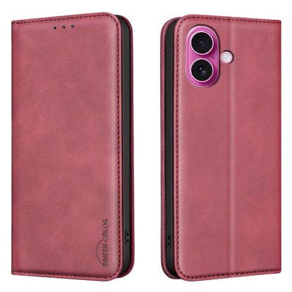 BINFEN COLOR for iPhone 16 RFID Blocking Calf Texture PU Leather Phone Cover