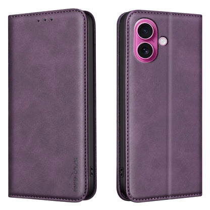 BINFEN COLOR for iPhone 16 RFID Blocking Calf Texture PU Leather Phone Cover