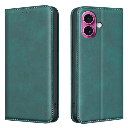 BINFEN COLOR for iPhone 16 RFID Blocking Calf Texture PU Leather Phone Cover