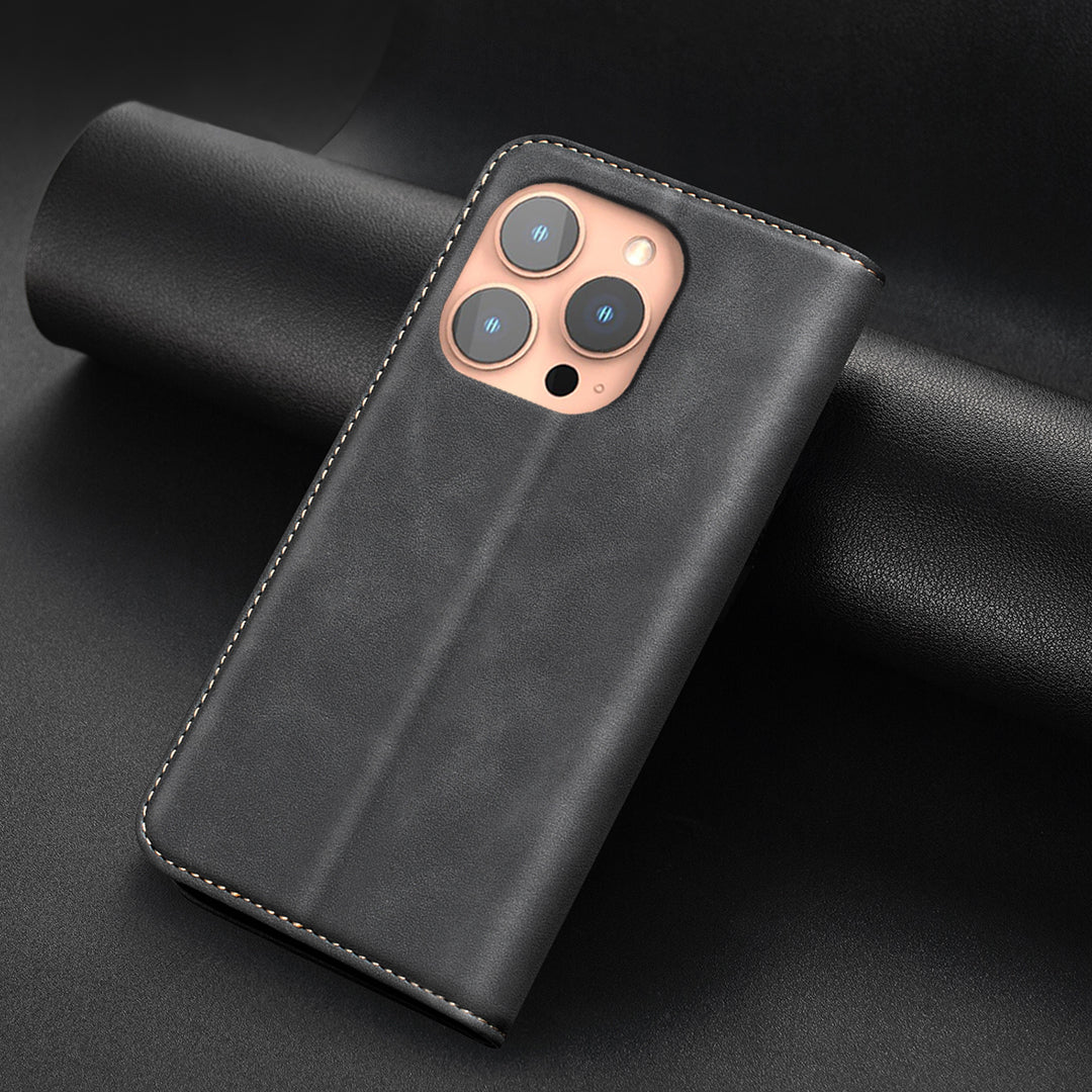 BINFEN COLOR for iPhone 16 Pro RFID Blocking Calf Texture PU Leather Phone Cover