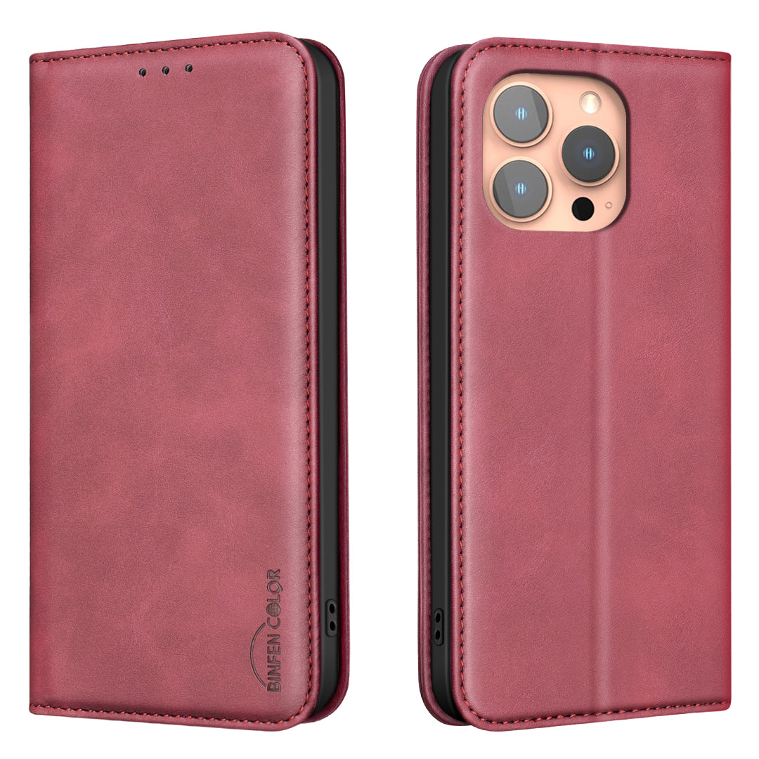 BINFEN COLOR for iPhone 16 Pro Max RFID Blocking Calf Texture PU Leather Phone Cover