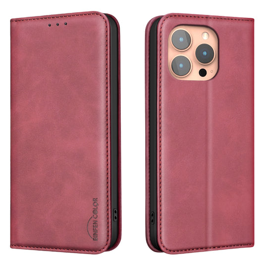 BINFEN COLOR for iPhone 16 Pro Max RFID Blocking Calf Texture PU Leather Phone Cover