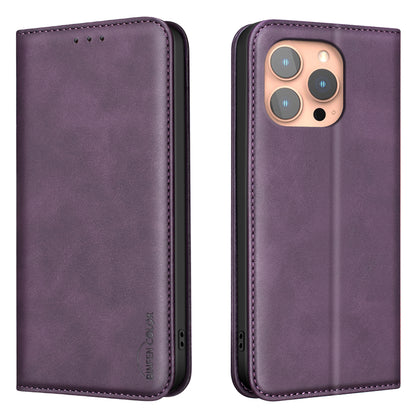 BINFEN COLOR for iPhone 16 Pro Max RFID Blocking Calf Texture PU Leather Phone Cover