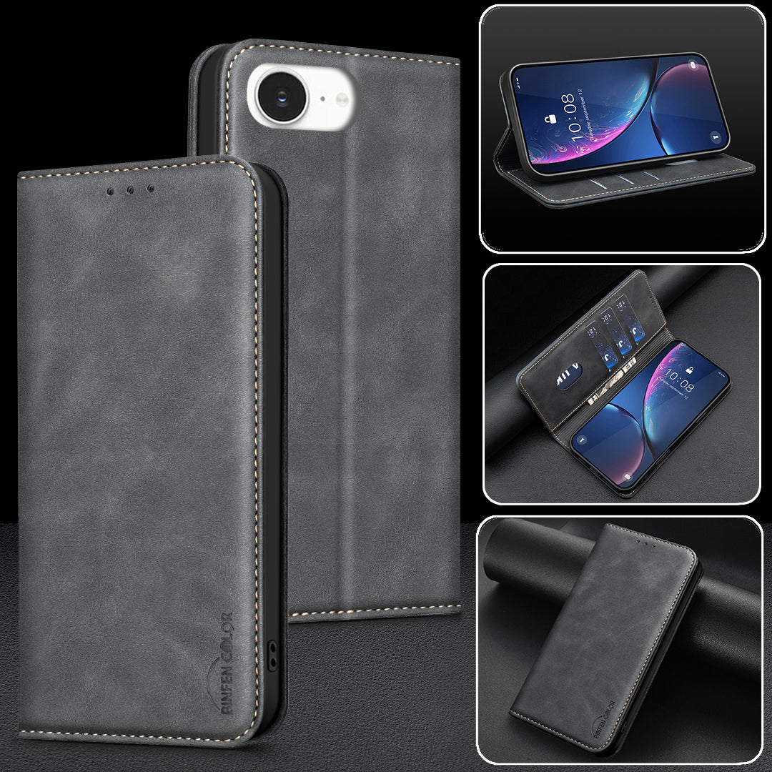 BINFEN COLOR for iPhone 16e / iPhone 17e RFID Blocking Calf Texture PU Leather Phone Cover