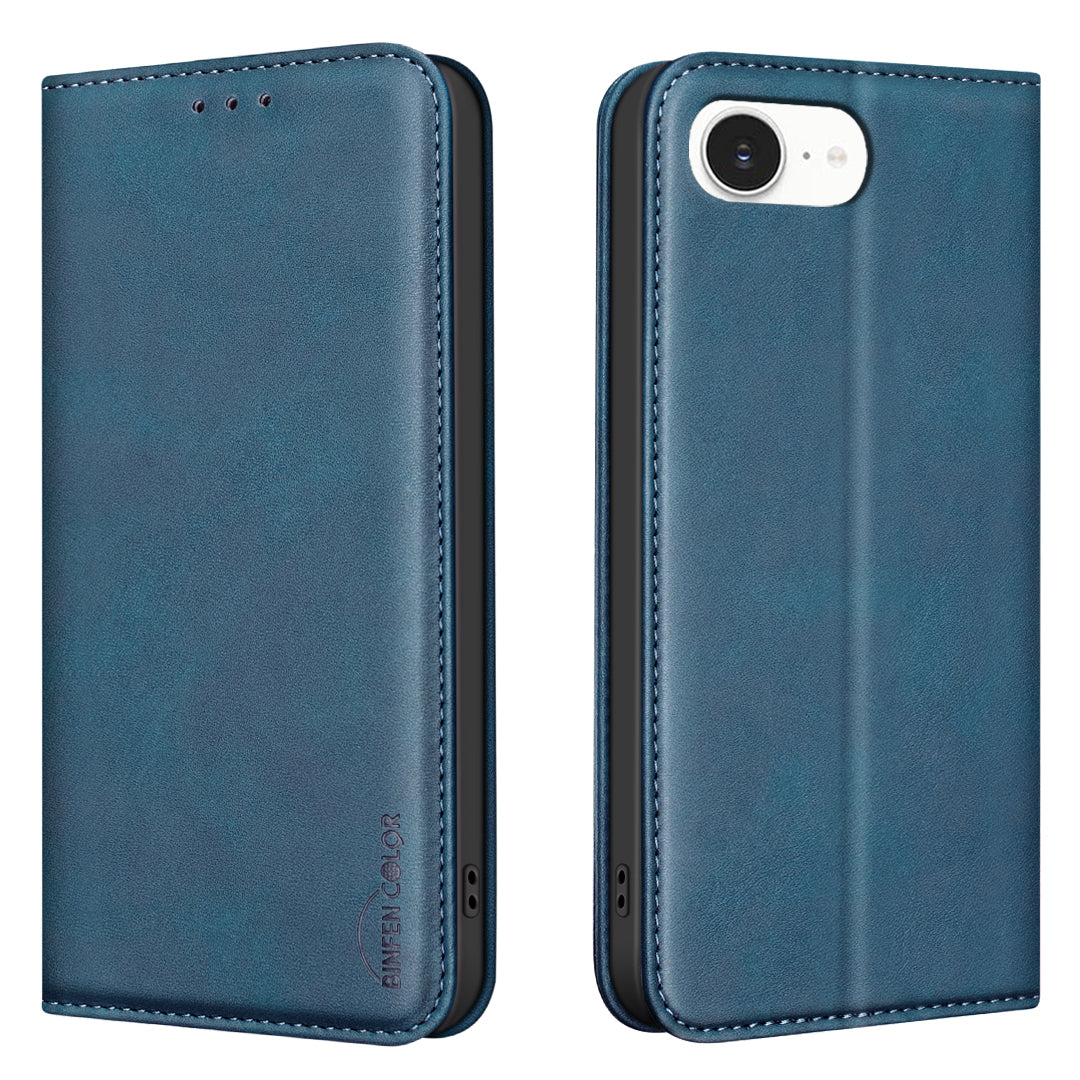 BINFEN COLOR for iPhone 16e / iPhone 17e RFID Blocking Calf Texture PU Leather Phone Cover