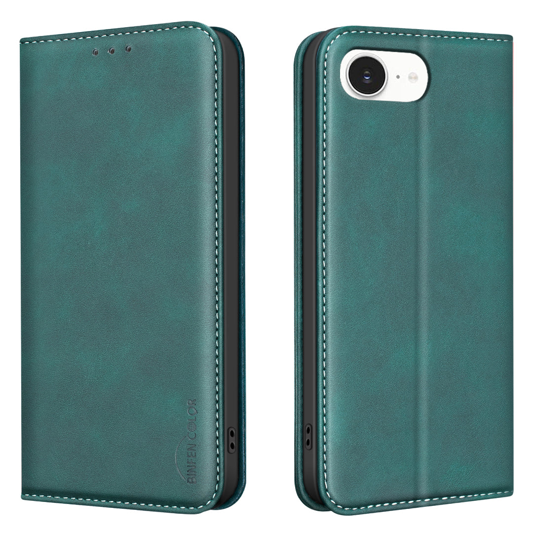 BINFEN COLOR for iPhone 16e / iPhone 17e RFID Blocking Calf Texture PU Leather Phone Cover