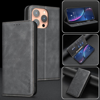 BINFEN COLOR for iPhone 15 Pro RFID Blocking Calf Texture PU Leather Phone Cover