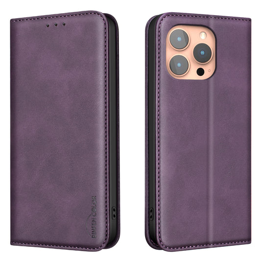 BINFEN COLOR for iPhone 15 Pro RFID Blocking Calf Texture PU Leather Phone Cover
