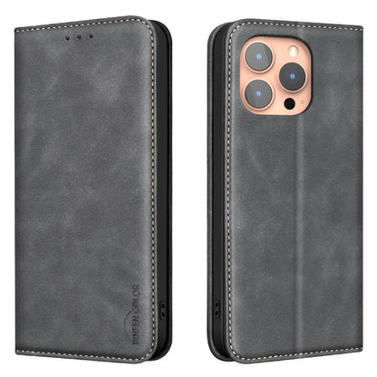 BINFEN COLOR for iPhone 15 Pro Max RFID Blocking Calf Texture PU Leather Phone Cover