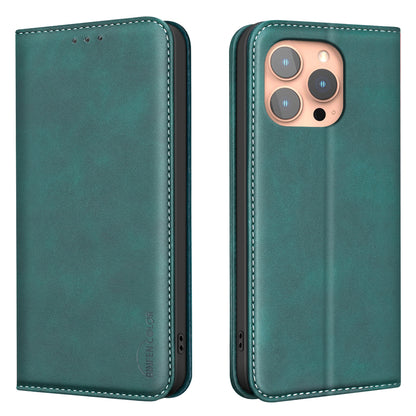 BINFEN COLOR for iPhone 15 Pro Max RFID Blocking Calf Texture PU Leather Phone Cover