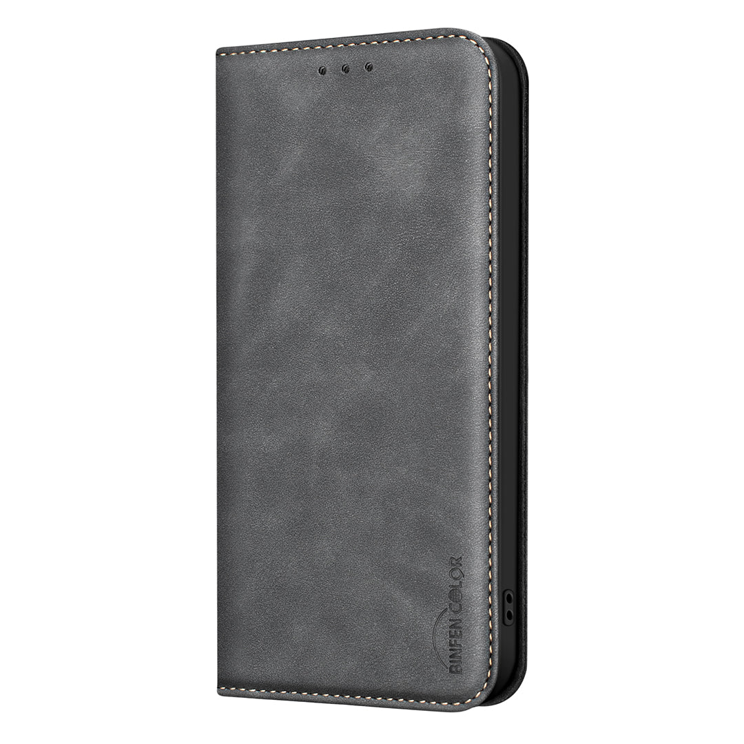 BINFEN COLOR for iPhone 13 / iPhone 14 RFID Blocking Calf Texture PU Leather Phone Cover