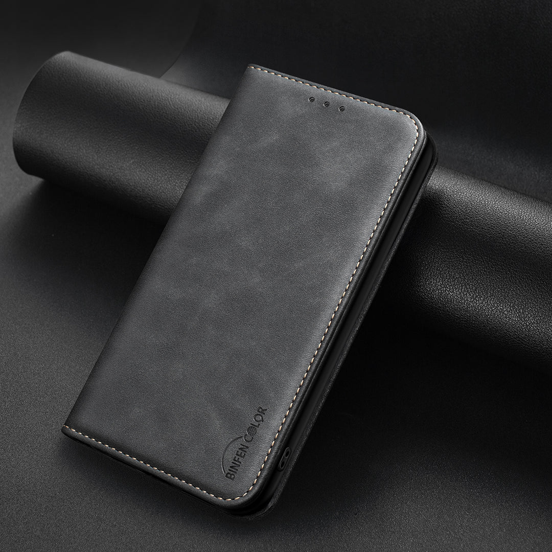 BINFEN COLOR for iPhone 13 / iPhone 14 RFID Blocking Calf Texture PU Leather Phone Cover