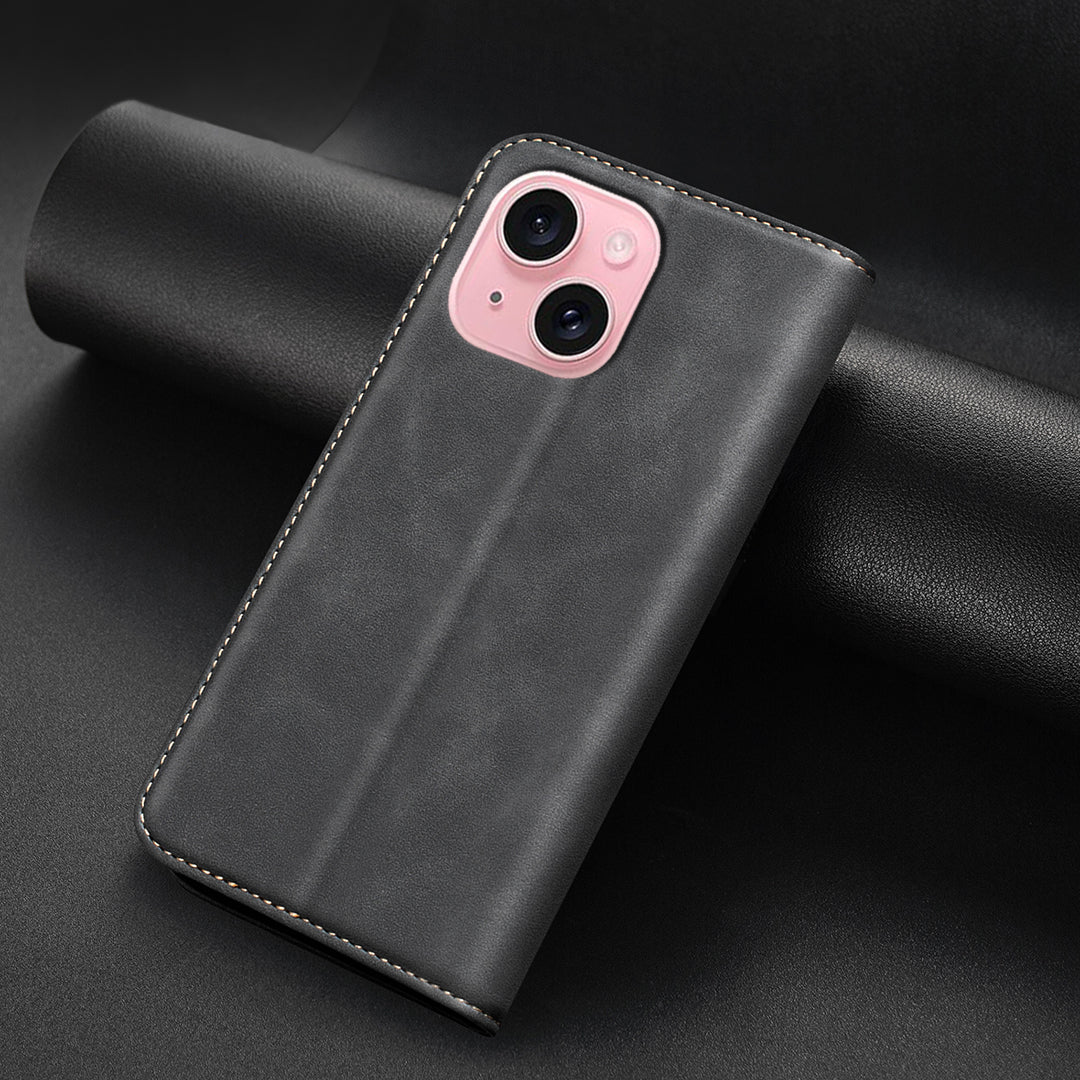 BINFEN COLOR for iPhone 13 / iPhone 14 RFID Blocking Calf Texture PU Leather Phone Cover