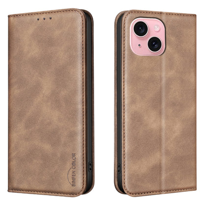 BINFEN COLOR for iPhone 13 / iPhone 14 RFID Blocking Calf Texture PU Leather Phone Cover