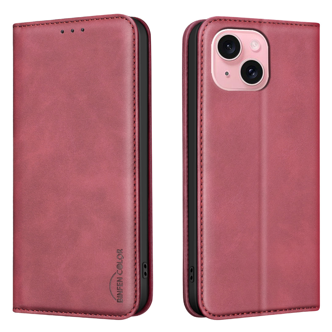 BINFEN COLOR for iPhone 13 / iPhone 14 RFID Blocking Calf Texture PU Leather Phone Cover