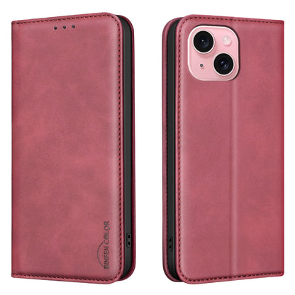 BINFEN COLOR for iPhone 13 / iPhone 14 RFID Blocking Calf Texture PU Leather Phone Cover