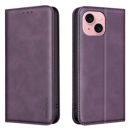 BINFEN COLOR for iPhone 13 / iPhone 14 RFID Blocking Calf Texture PU Leather Phone Cover