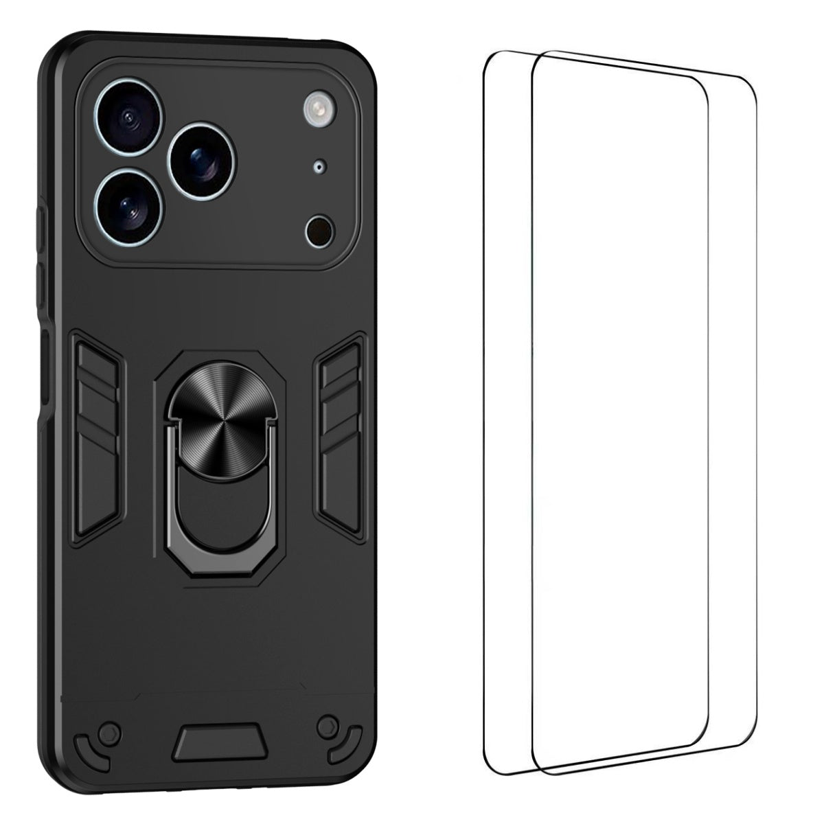 WANLONFENG for iPhone 17 Pro Max YS Series Case Kicktand Shockproof PC TPU Phone Cover with 2Pcs Tempered Glass Film