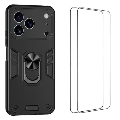 WANLONFENG for iPhone 17 Pro Max YS Series Case Kicktand Shockproof PC TPU Phone Cover with 2Pcs Tempered Glass Film