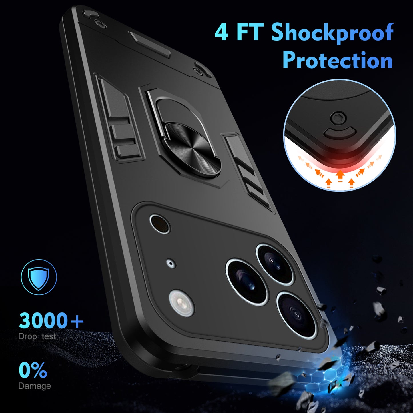 WANLONFENG for iPhone 17 Pro Max YS Series Case Kicktand Shockproof PC TPU Phone Cover with 2Pcs Tempered Glass Film