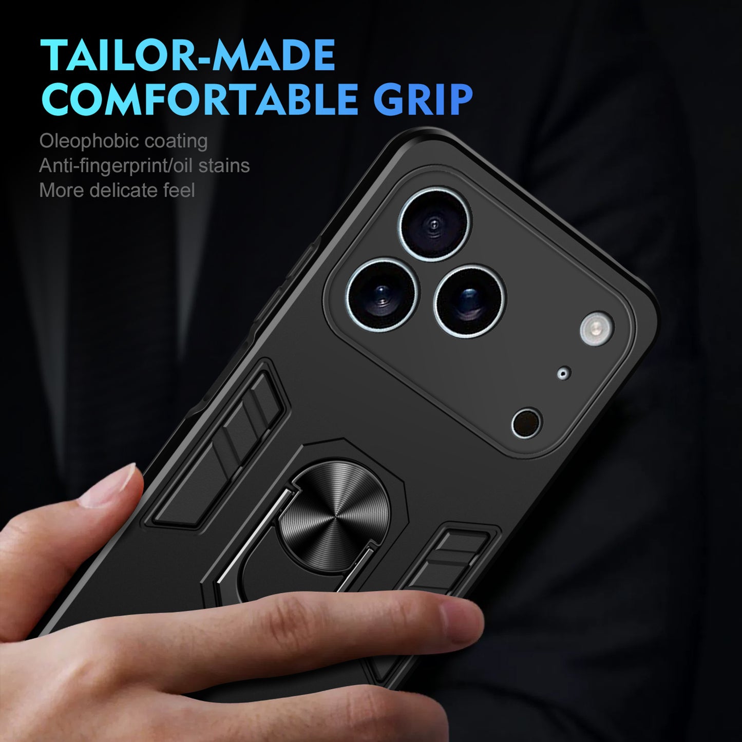 WANLONFENG for iPhone 17 Pro Max YS Series Case Kicktand Shockproof PC TPU Phone Cover with 2Pcs Tempered Glass Film